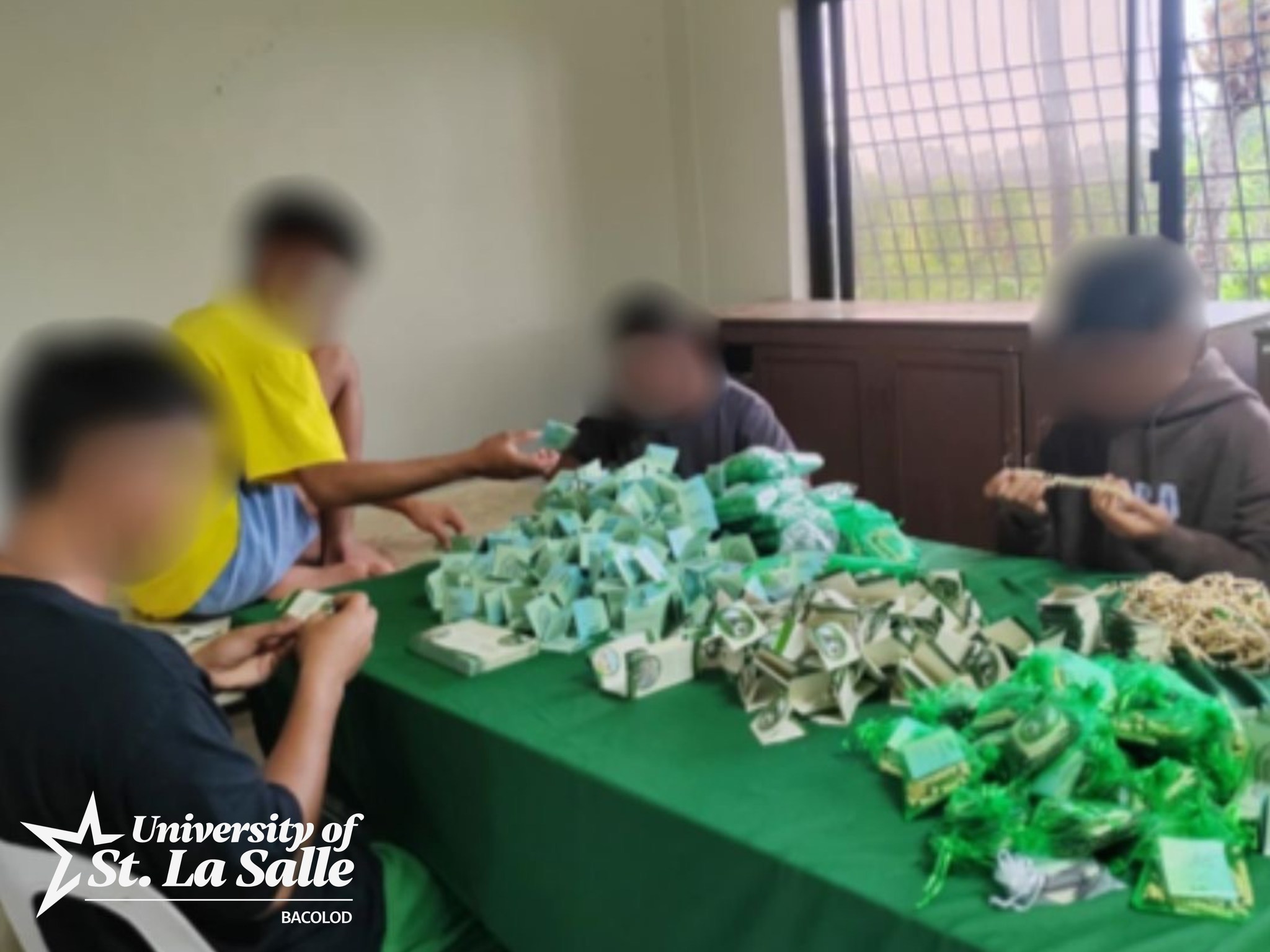 Volunteers helping children