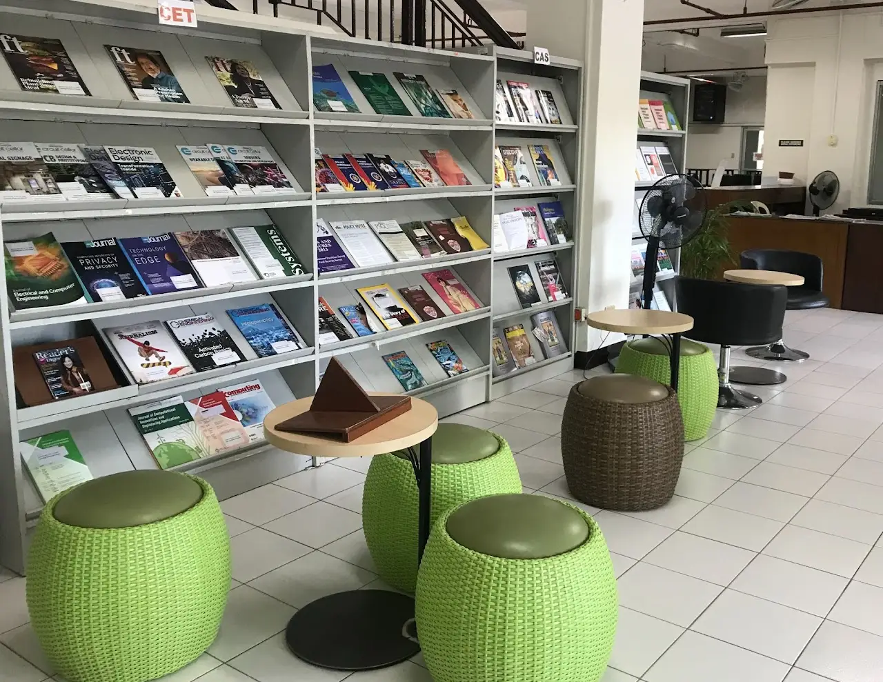 Periodicals section with newspapers and magazines display
