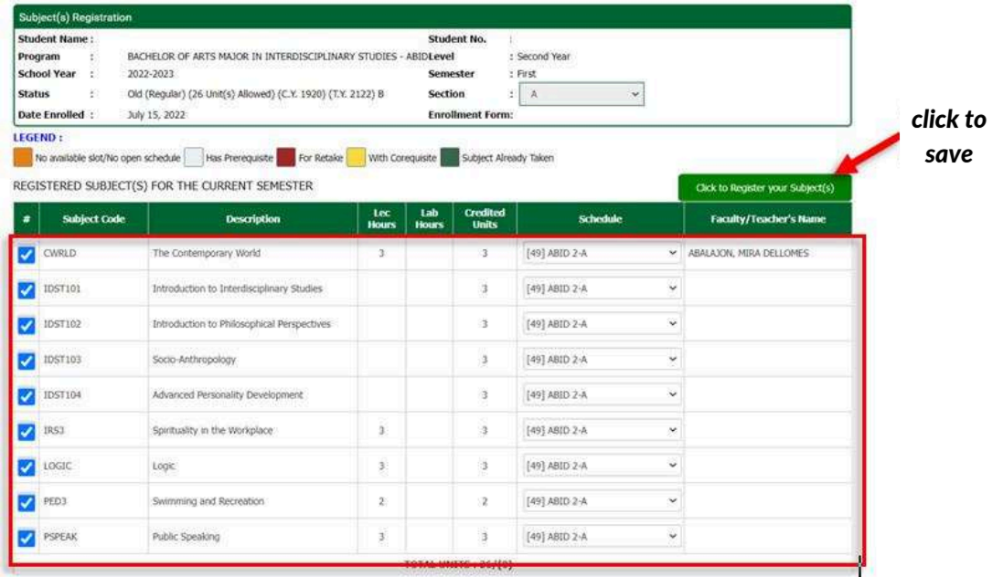 Select subjects