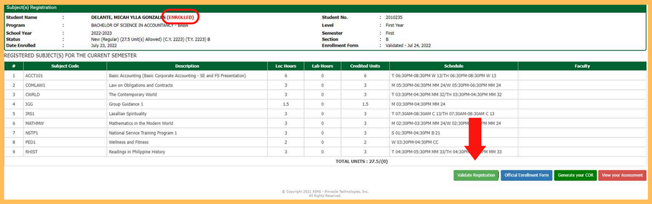 Enrolled status